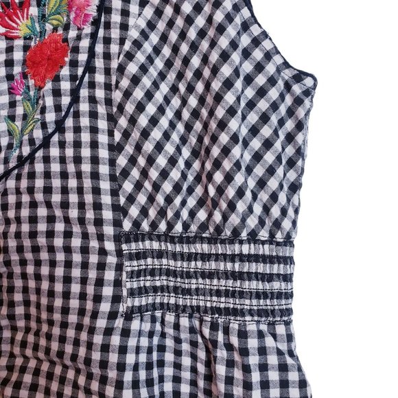 109°F Womens Top Large Black Plaid Gingham Embroidered Floral Cottagecore - Picture 6 of 16
